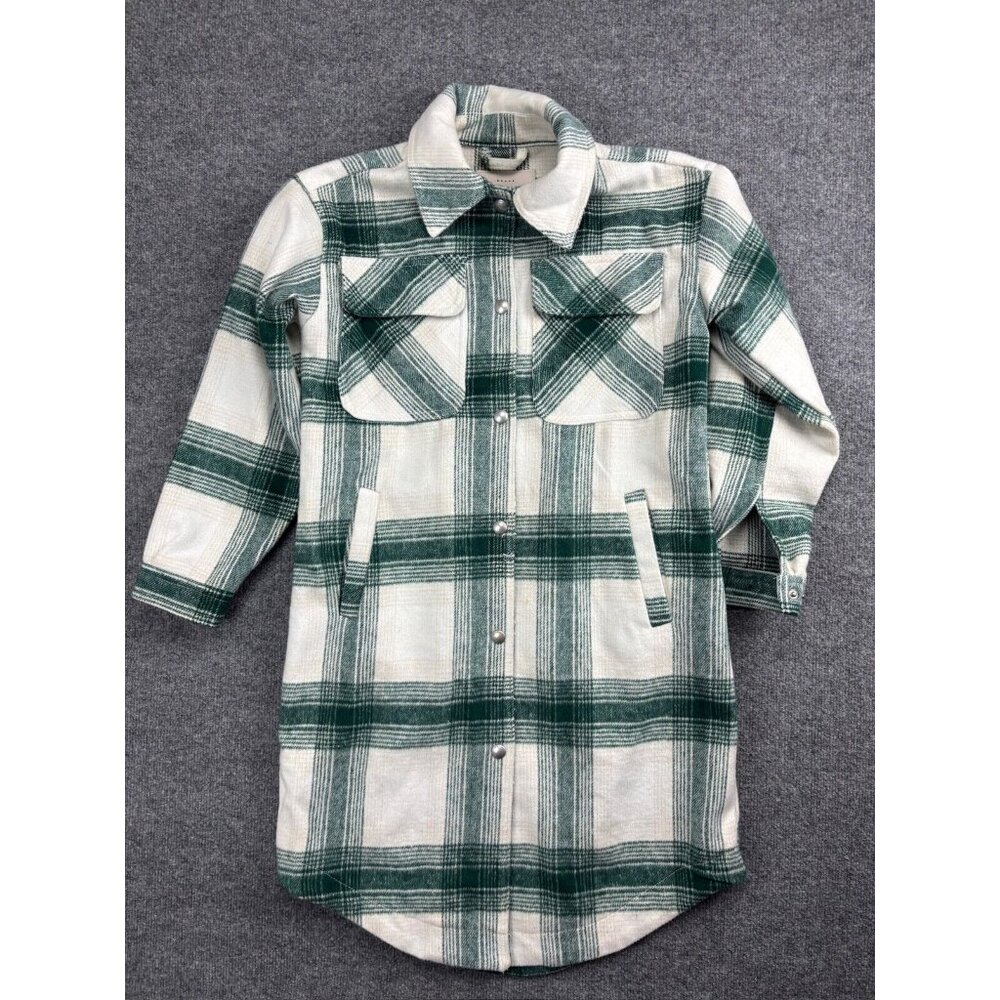 BlankNYC Shacket Jacket Women's XS‎ Green Plaid Long Snap Up Pockets Collared